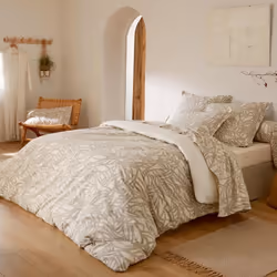 Parure de lit - SERENA - 200x200 cm - Coton 100% - Motifs géométriques - Beige écru