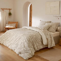 Parure de lit - SERENA - 200x200 cm - Coton 100% - Motifs géométriques - Beige écru