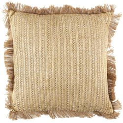 Linnea - Coussin à franges en polyester et lin 40x40 cm collection raphia beige doré