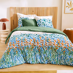 Parure de lit 140x200 collection EVASION en coton blanc vert 2 pièces Plongez dans un paradis floral où chaque nuit est une e ...