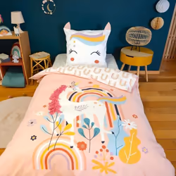 Parure de lit enfant - GALAK - Licorne - 140x200 cm - 100% coton rose