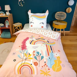 Parure de lit enfant - GALAK - Licorne - 140x200 cm - 100% coton rose