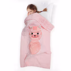 Coussin plaid 110x150 cm 100% polyester collection ANIMAUX chat rose Plongez dans le monde ludique et douillet de la collecti ...