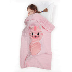 Linnea - Coussin plaid 110x150 cm 100% polyester collection animaux chat rose
