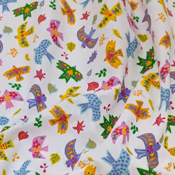 Tissu percale imprimee CUI-CUI motif oiseaux pur coton blanc