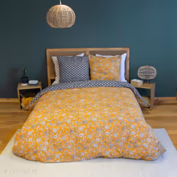Parure de lit 260x240 cm pur coton ASCHWINI motif floral jaune 3 pièces Éveillez votre chambre à coucher avec la parure de li ...