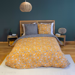 Parure de lit 240x220 cm pur coton ASCHWINI motif floral jaune 3 pièces Éveillez votre chambre à coucher avec la parure de li ...