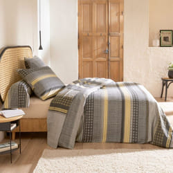 Parure de lit 100% flanelle de coton jules gris/jaune 260x240 cm