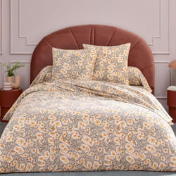 Linnea - Parure de drap 100% flanelle de coton lily gris orange 240x300 cm