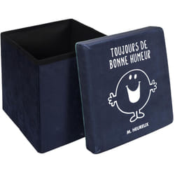 Linnea - Pouf pliable 100% polyester 30x30x30 cm monsieur madame Monsieur Heureux bleu marine