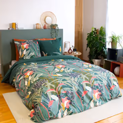 Parure de lit 240x220cm en coton GIGAJUNG vert motif tropical 3 pièces Plongez dans l'univers exotique avec la parure de lit  ...