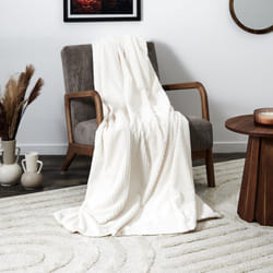 Linnea - Plaid en grosses côtes flanelle collection alpes 150x200 cm blanc