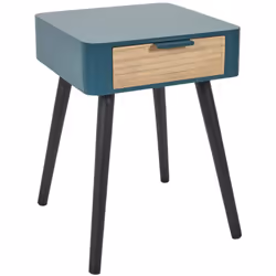Table de chevet 1 tiroir en bois collection SHIREL bleu canard Apportez une touche de modernité à votre chambre à coucher ave ...