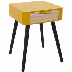 Table de chevet 1 tiroir en bois collection SHIREL jaune moutarde Apportez une touche de modernité à votre chambre à coucher  ...