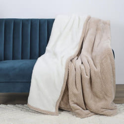 Linnea - Plaid xxl nid d'abeille et sherpa collection alexian 180x220 cm beige