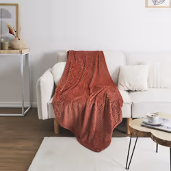 Plaid flanelle JULIA 150x200 cm motif végétation rouge terracotta Enveloppez-vous dans le confort douillet du plaid terracott ...