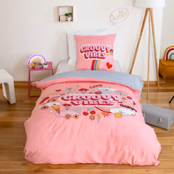 Parure de lit enfant GROOVY VIBES 140x200 cm en microfibre rose 2 pièces Invitez une ambiance fun et colorée dans la chambre  ...