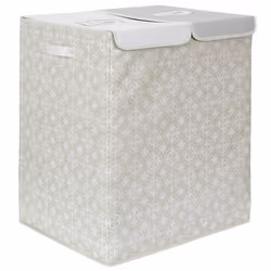 Panier de linge double en polyester BOMBAY pliable motif damassé beige
