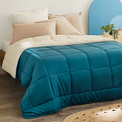 Couette hiver 160x220 cm COCOON BICOLORE Bleu paon/Galet garnissage fibre polyester 400g/m2