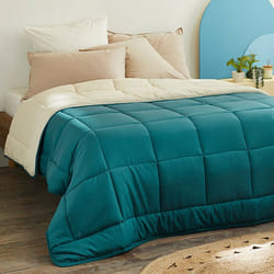 Couette hiver 160x220 cm COCOON BICOLORE Bleu paon/Galet garnissage fibre polyester 400g/m2