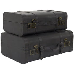 Linnea - Lot de 2 malles vintages collection charbon d'antan en bois brut noires