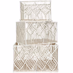Lot de 3 paniers rectangulaires bohème collection GIGOGNE coloris beige Découvrez l'essence du rangement chic avec notre lot  ...