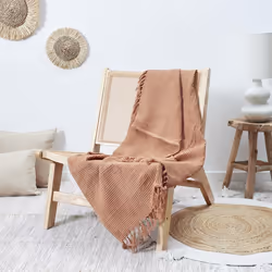 Jeté de canapé à franges gaufré 120x150 cm collection LAURY orange ocre