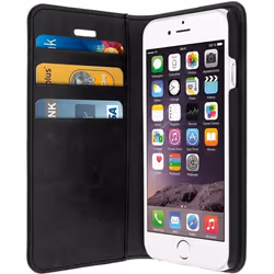 Étui iPhone 6/6s - Cuir véritable - Noir - Coque rigide - Compartiments pour cartes - Fonction support
