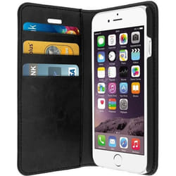 Étui iPhone 6/6s - Cuir véritable - Noir - Coque rigide - Compartiments pour cartes - Fonction support