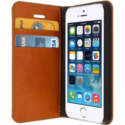 Étui iPhone 5/5S/SE - AVIZAR - Cuir véritable - Marron - Fonction support - Compartiments cartes