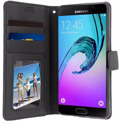 Étui pour Samsung Galaxy A5 2016 - Noir - Coque en silicone gel - 3 fentes de rangement - Support horizontal