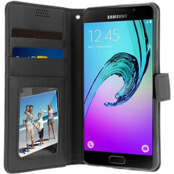 Étui pour Samsung Galaxy A5 2016 - Noir - Coque en silicone gel - 3 fentes de rangement - Support horizontal
