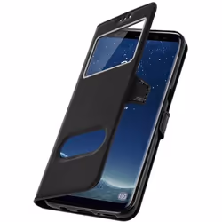 Housse pour Samsung Galaxy S8 - AVIZAR - Etui Double Fenêtre - Silicone Gel - Noir - Souple