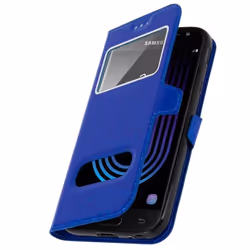 Housse - bleunuit - Samsung Galaxy J3 2017 - Coque Silicone Gel - Double Fenêtre - Support Vidéo
