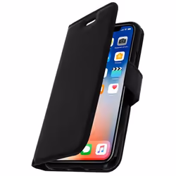 Housse iPhone X / XS - AVIZAR - Etui folio portefeuille - Éco-cuir - Fonction stand - Noir