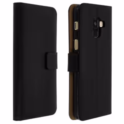 Housse Portefeuille - AVIZAR - Galaxy A8 2018 - Cuir Véritable - Fonction Stand - Noir