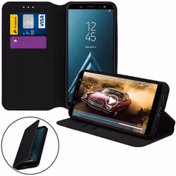 Etui pour Samsung Galaxy A6 - AVIZAR - Housse folio - Éco-cuir - Noir - Fonction support