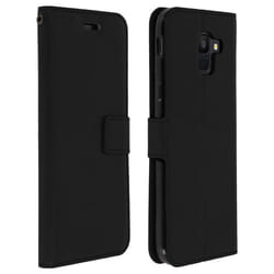 Housse pour Samsung Galaxy A6 - AVIZAR - Etui Folio Portefeuille - Éco-cuir - Noir - Support Vidéo