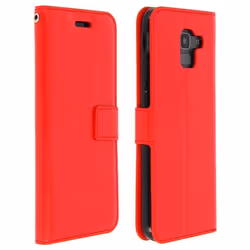 Housse Folio - AVIZAR - Samsung Galaxy J6 - Éco-cuir vintage - Rouge - Support vidéo