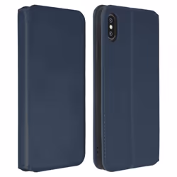 Housse iPhone XS Max - MARQUE - Etui folio - Éco-cuir - Fonction support - Porte-cartes bleu nuit