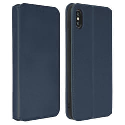 Housse iPhone XS Max - MARQUE - Etui folio - Éco-cuir - Fonction support - Porte-cartes bleu nuit