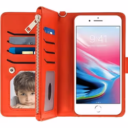 Étui Portefeuille - AVIZAR - iPhone 6/6S/7/8 Plus - Rouge - Coque Amovible - Rangement Carte