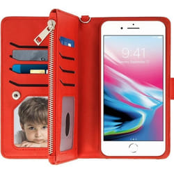Étui Portefeuille - AVIZAR - iPhone 6/6S/7/8 Plus - Rouge - Coque Amovible - Rangement Carte