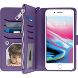 Étui Portefeuille - AVIZAR - iPhone 6/6S/7/8 Plus - Violet - Coque Amovible - Double Rabat