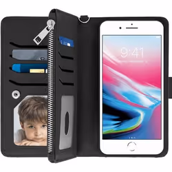 Étui Portefeuille - AVIZAR - iPhone 6/6S/7/8 Plus - Noir - Coque Rigide - Rangement Carte