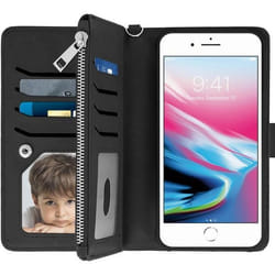 Étui Portefeuille - AVIZAR - iPhone 6/6S/7/8 Plus - Noir - Coque Rigide - Rangement Carte