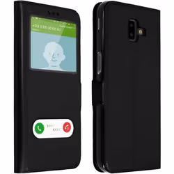 Housse - AVIZAR - Samsung Galaxy J6 Plus - Éco-cuir - Coque Souple - Double Fenêtre