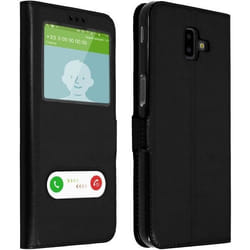 Housse - AVIZAR - Samsung Galaxy J6 Plus - Éco-cuir - Coque Souple - Double Fenêtre
