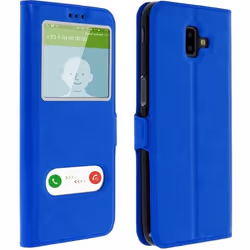 Housse pour Samsung Galaxy J6 Plus Etui Double Fenêtre Coque Silicone - Bleu