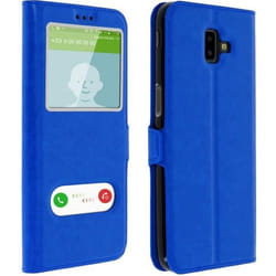 Housse pour Samsung Galaxy J6 Plus Etui Double Fenêtre Coque Silicone - Bleu